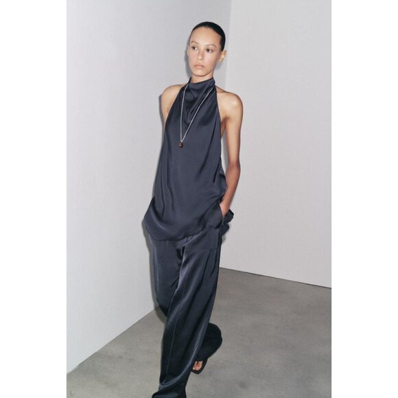 ZARA ZW COLLECTION SATIN HALTER TOP - Picture 2 of 8